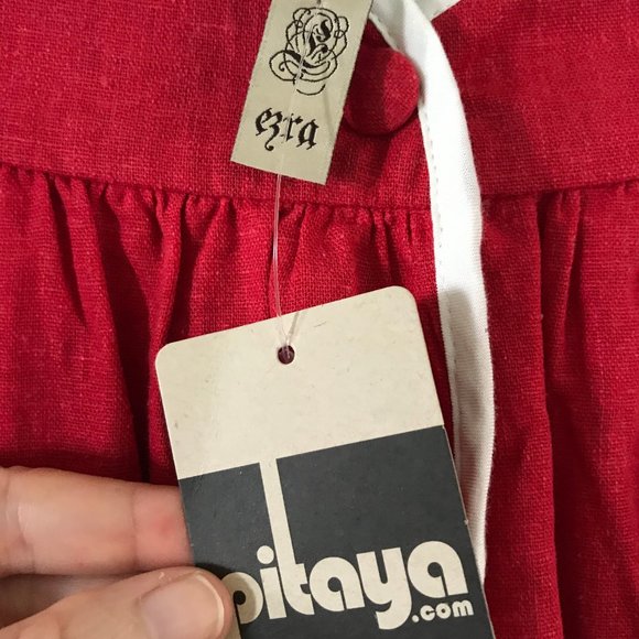 Red and White Linen Mini With Pockets Sz M - Picture 5 of 6